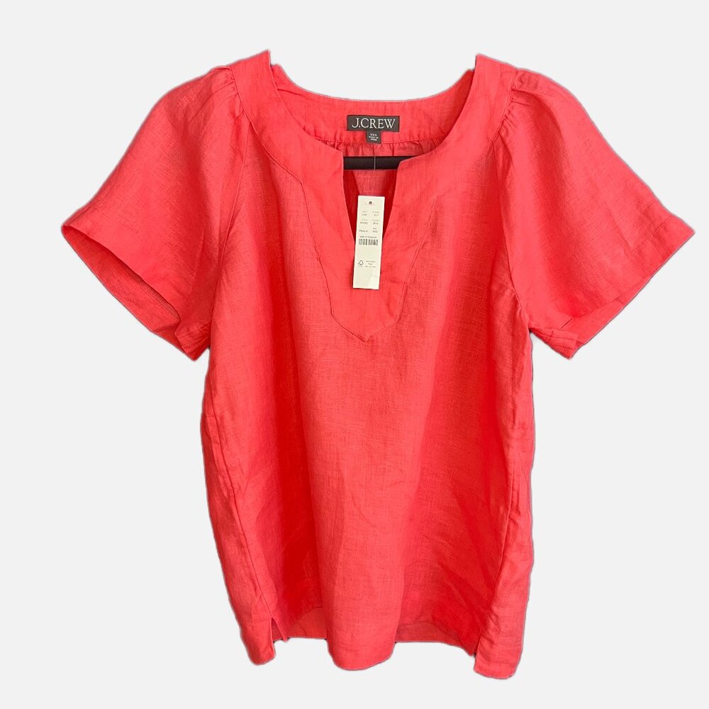 NEW! J. Crew Flutter-Sleeve Linen V-Neck Top, Color: Brilliant Papaya, Size XXS - Picture 5 of 8